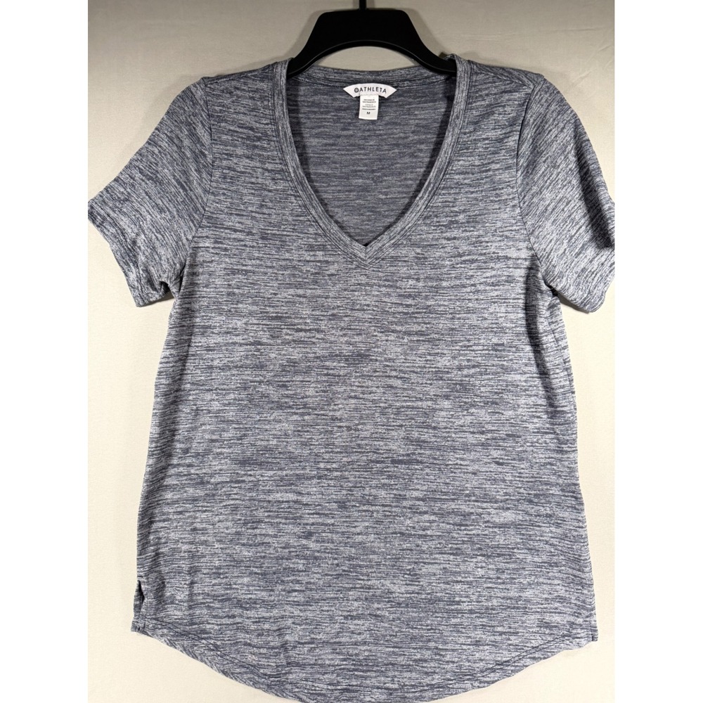 Athleta Breezy Scoop V-Neck Tee Grey Space Dye Heather Activewear Top Womens M